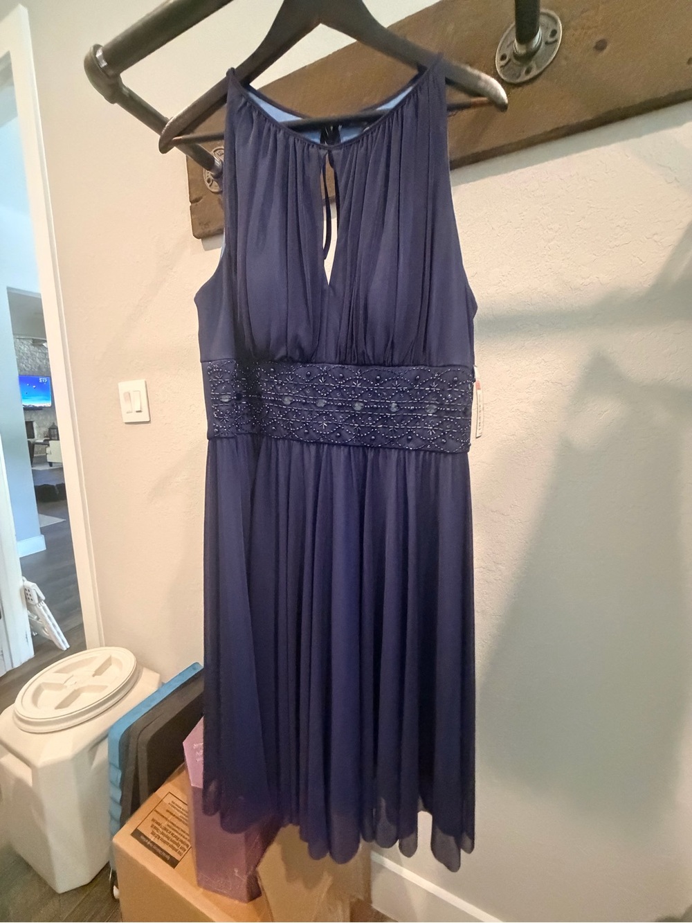 Jessica Howard Navy Beaded Waist Midi Dress